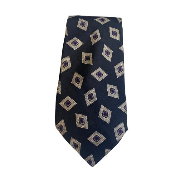 Berkley Men’s Black Diamond Geometric Pattern 100% Silk Tie Made in USA - Picture 1 of 7